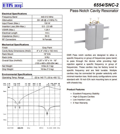 EMR 6554-SNC-2 (440-512 MHz) 2-Cavity Pass-Notch Filter