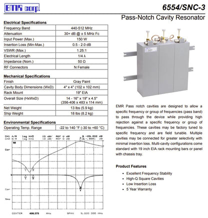 EMR 6554-SNC-3 (440-512MHz) 3-Cavity Pass-Notch Filter
