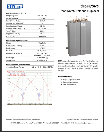 EMR W64544-SL1-1 VHF Iso-Plexer with Single-Stage Isolator