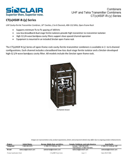 SINCLAIR CT4-450F 4CH UHF 10” Cavity COMBINER W/ WINDOW FILTER AND RX MULTICOUPLER  406-512 MHz