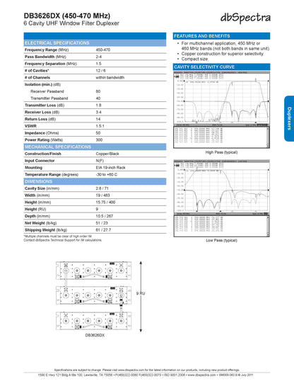 DBSPECTRA DB3626DX 6-CAVITY WINDOW DUPLEXER