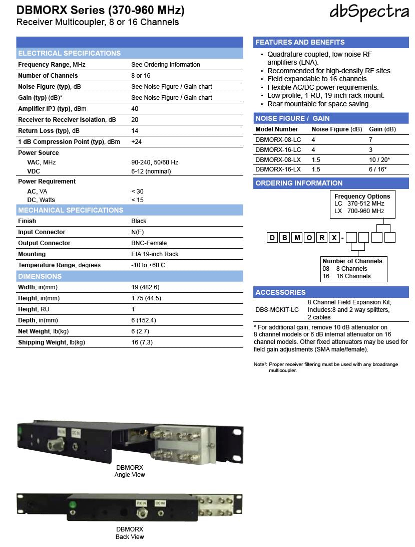 DBSPECTRA RX MULTICOUPLER 148-824Mhz (DBMORX-08LC)