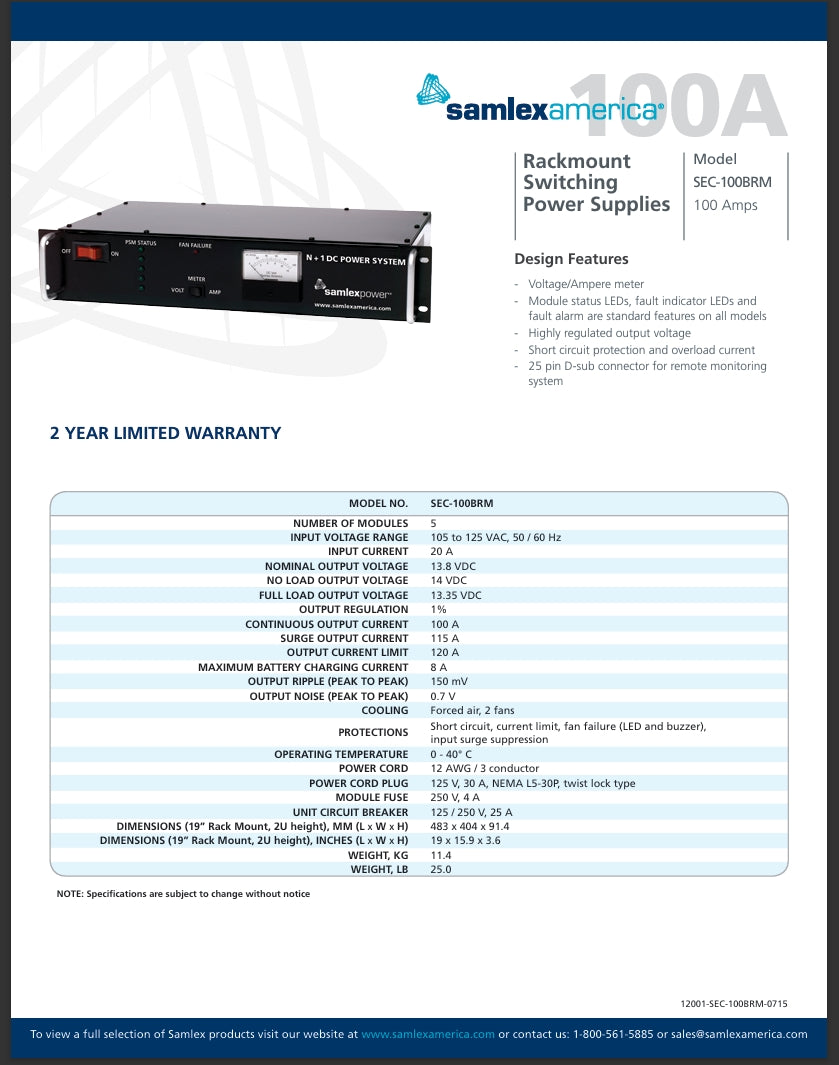 SAMLEXPOWER POWER SUPPLY (SEC-100BMR)