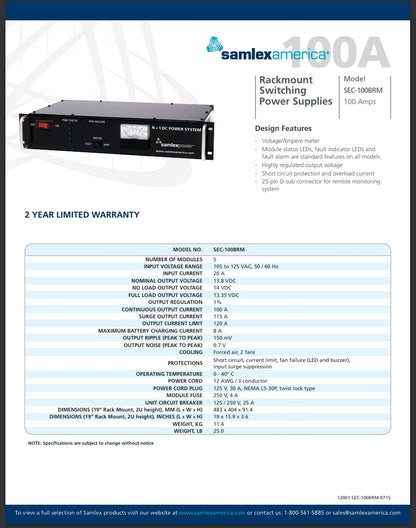 SAMLEXPOWER POWER SUPPLY (SEC-100BMR)