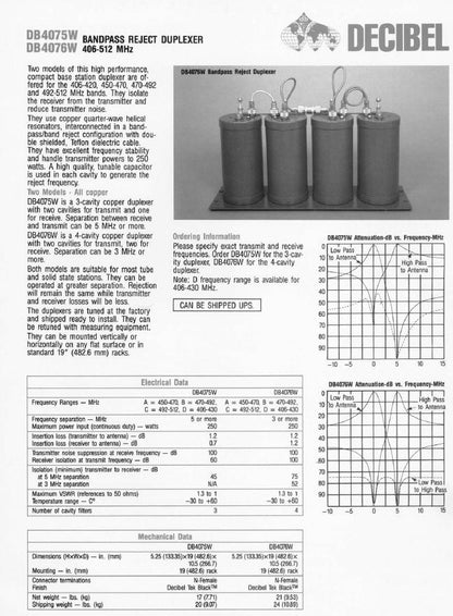GE/DECIBEL PRODUCTS 3-CAVITY DUPLEXER 450-470Mhz (DB4075W)