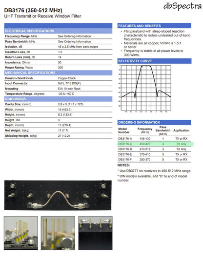 dbSpectra DB3176-C (450-470 MHz) Transmit Window Filter
