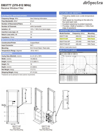 DB3826 (450-512 MHz) UHF Dual Receive Window Filter