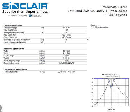 Sinclair FP20401B-2-1 (150-160 MHz) Preselector