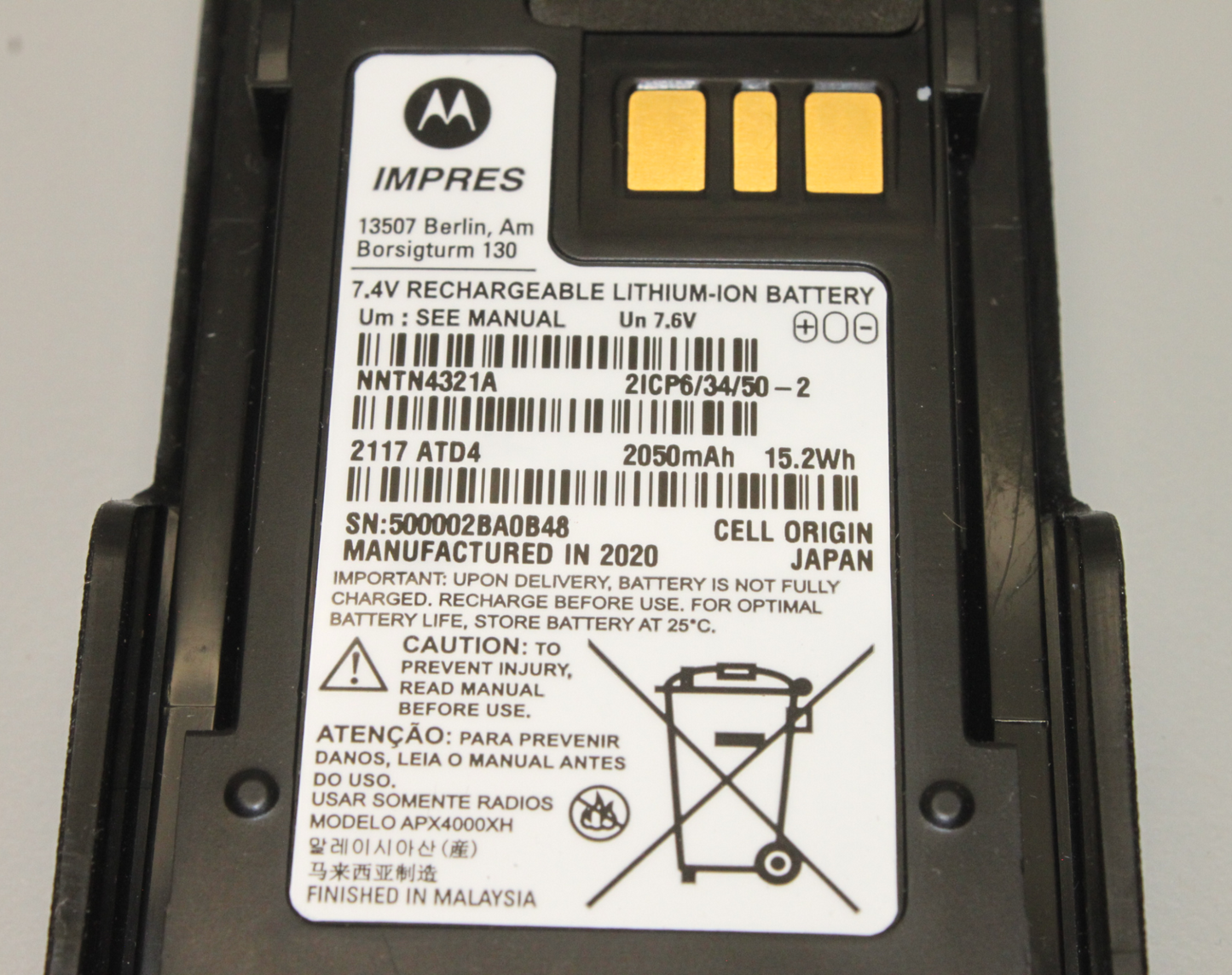 (New) Motorola IMPRES 2 CSA Battery APX4000XH Li ion 2050mAh (NNTN4321A)