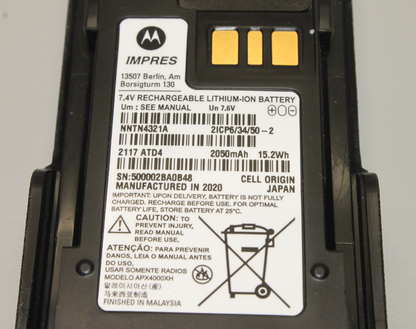 (New) Motorola IMPRES 2 CSA Battery APX4000XH Li ion 2050mAh (NNTN4321A)