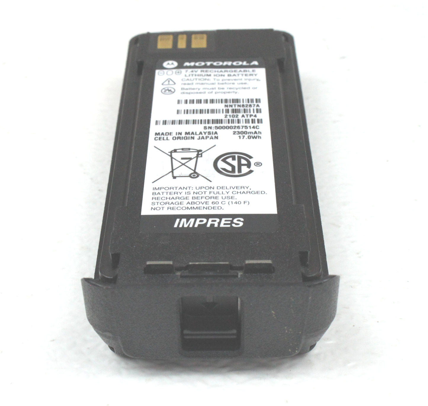 Motorola IMPRES OEM NNTN8287A Li ion CSA 23000mAh Analyzed 2019 & 2020 Battery