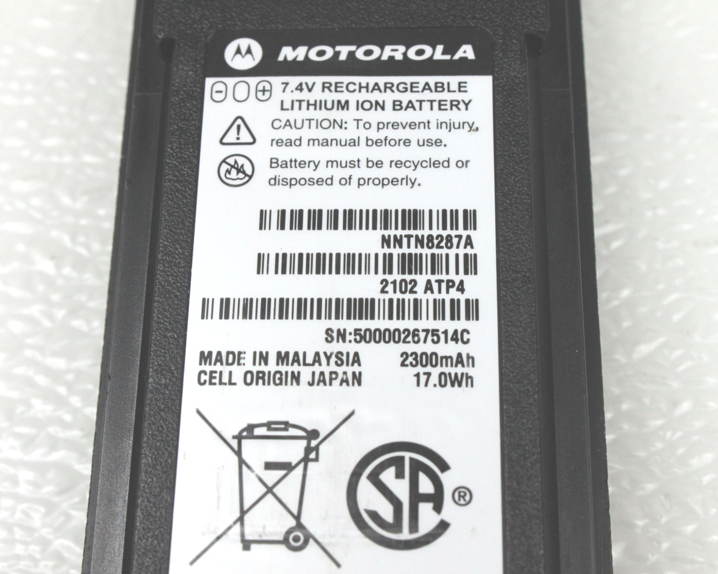 Motorola IMPRES OEM NNTN8287A Li ion CSA 23000mAh Analyzed 2019 & 2020 Battery