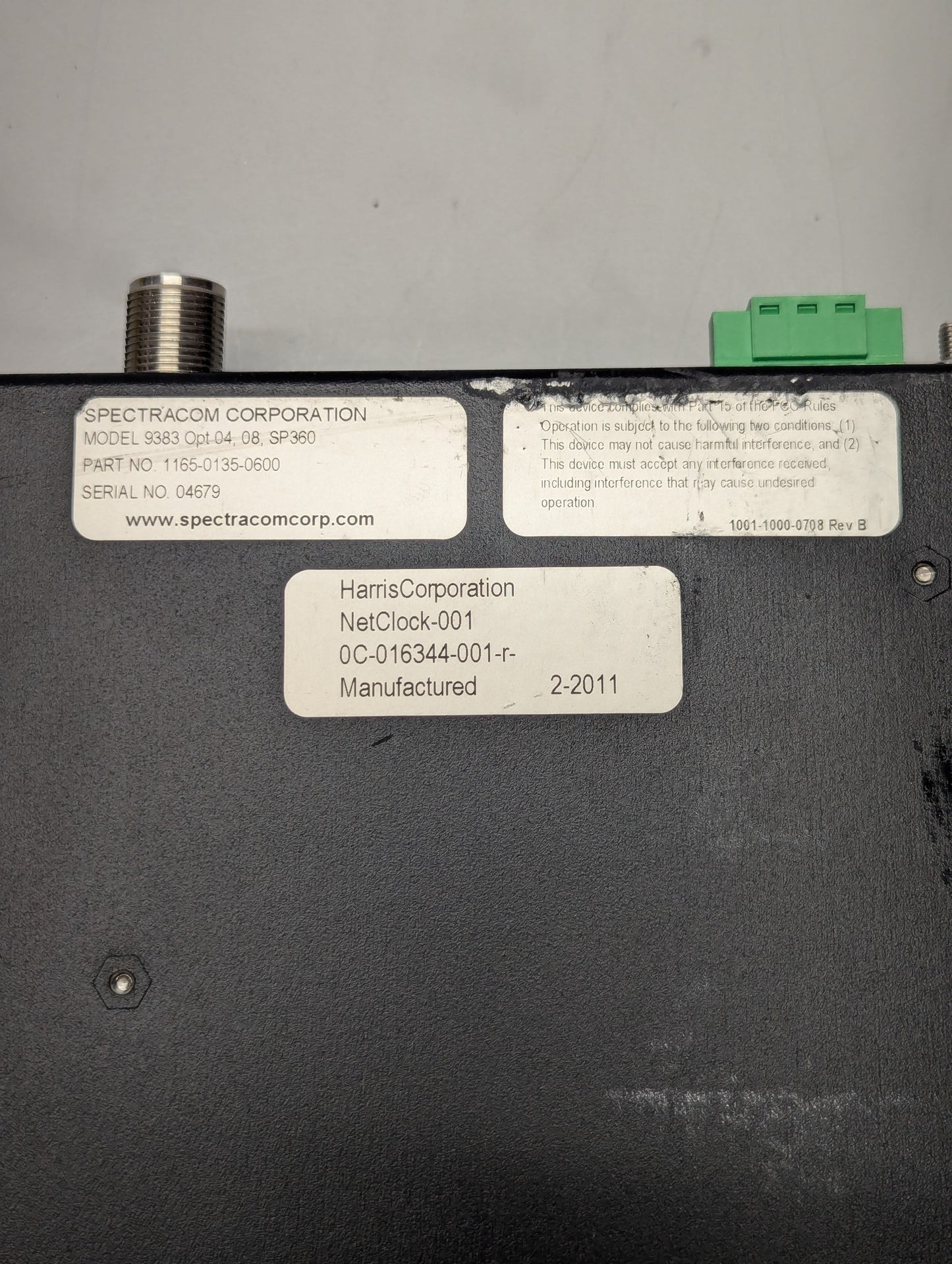 Harris Net clock/Spectracom model 9383 opt 04, 08, SP360