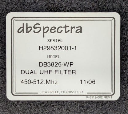 DB3826 (450-512 MHz) UHF Dual Receive Window Filter