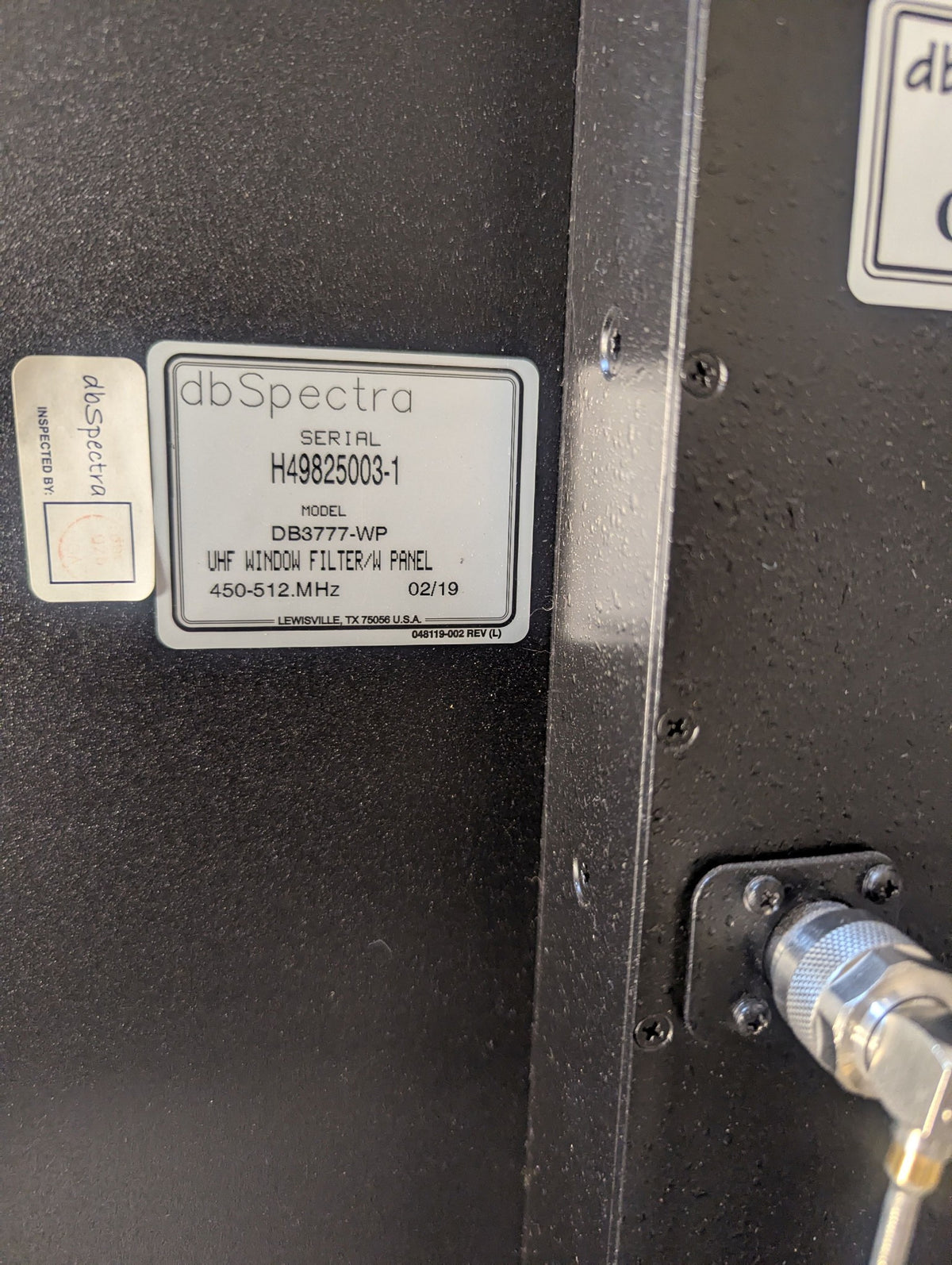 dbSpectra DB3777-WP (450-512 MHz) Receive Window Filter