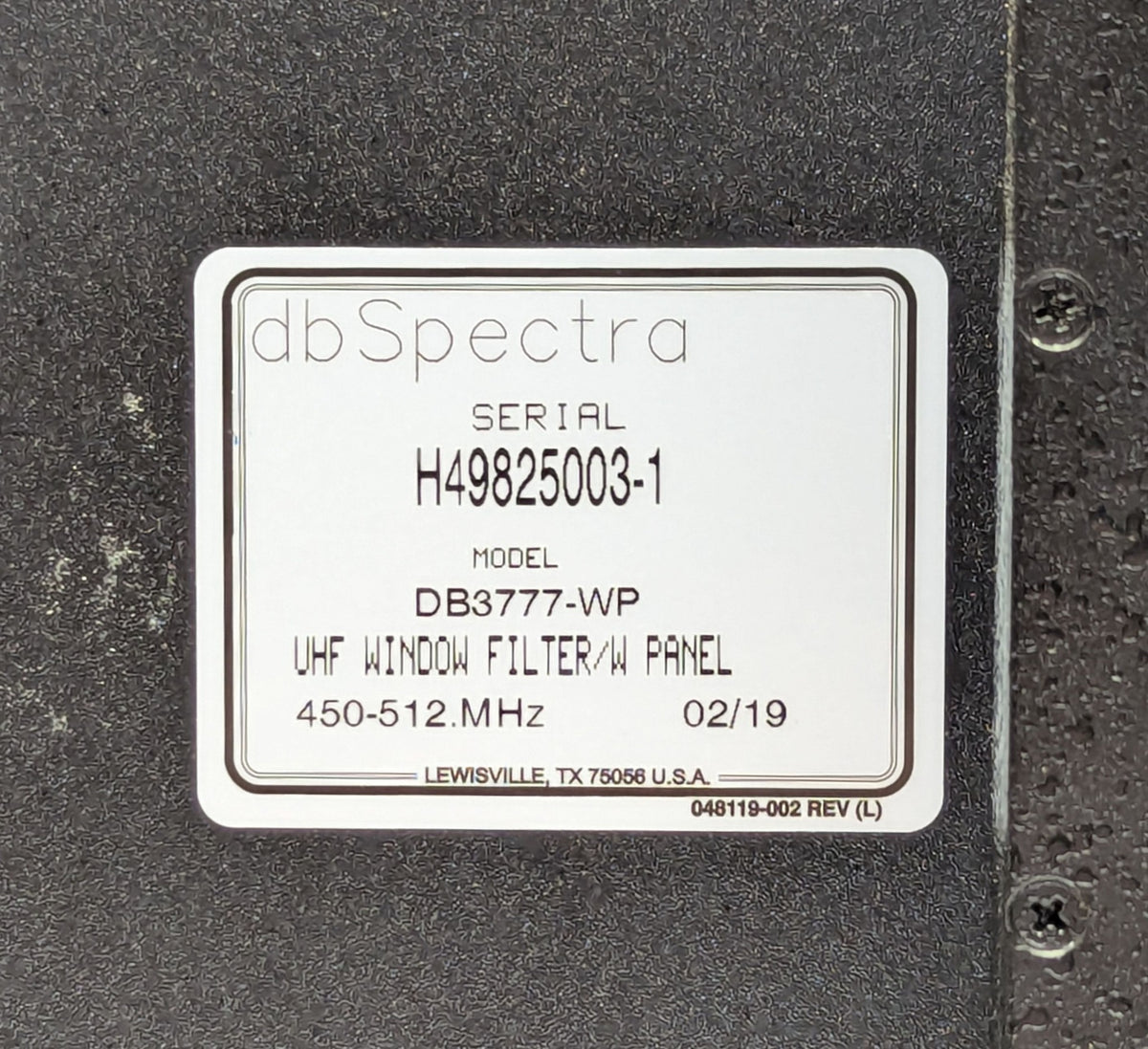 dbSpectra DB3777-WP (450-512 MHz) Receive Window Filter