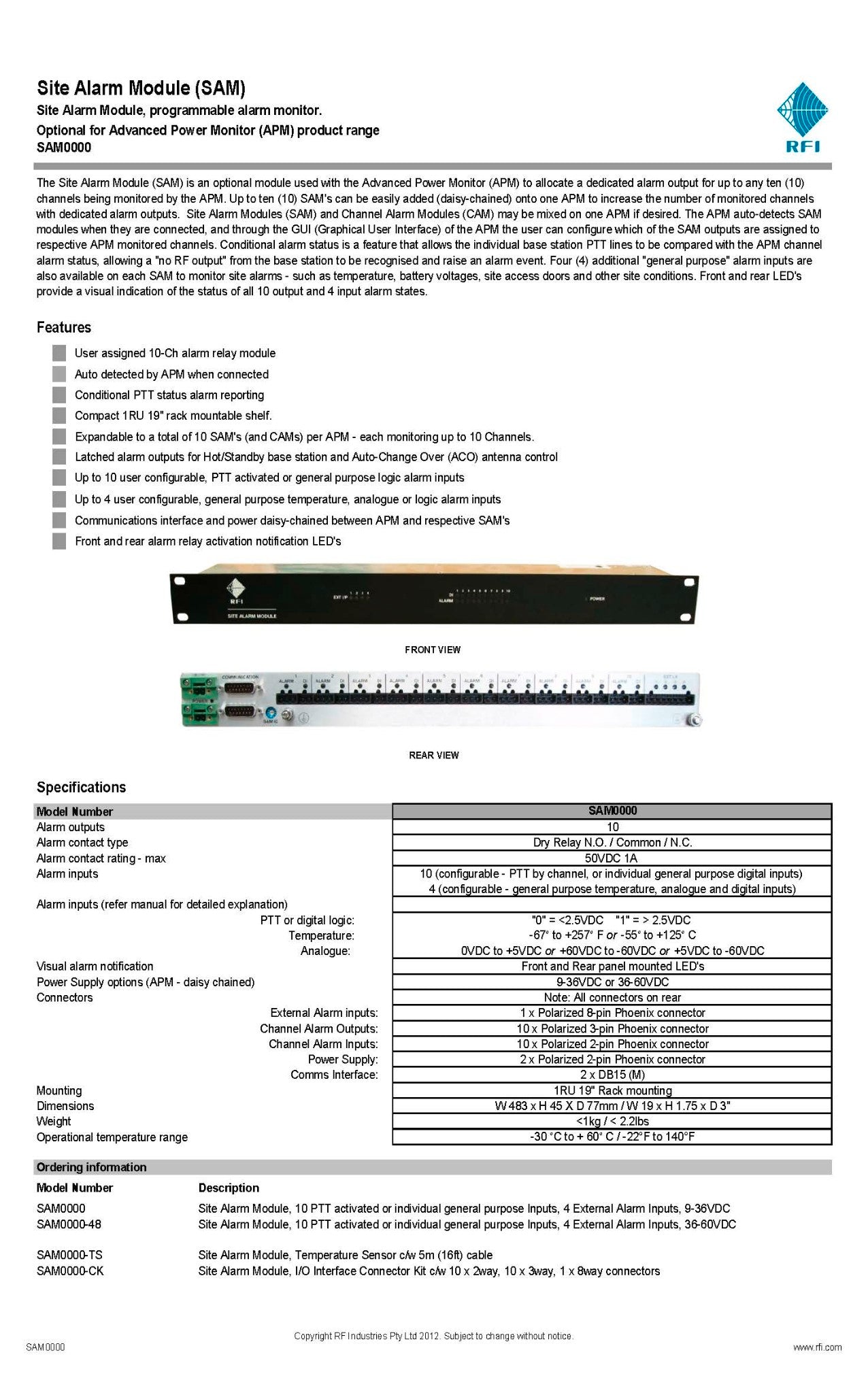 RFI SITE ALARM MODULE (SAM0000)