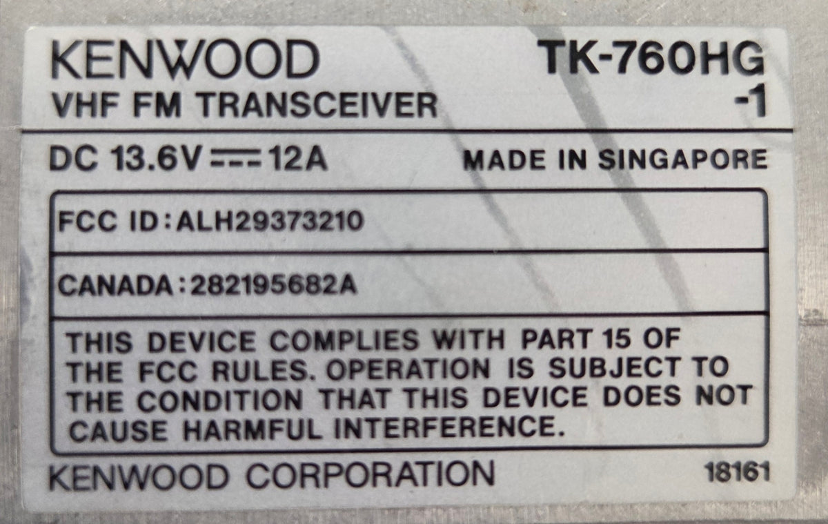 Kenwood Mobile TK-760HGK VHF 148-174 Mhz 128ch 50W