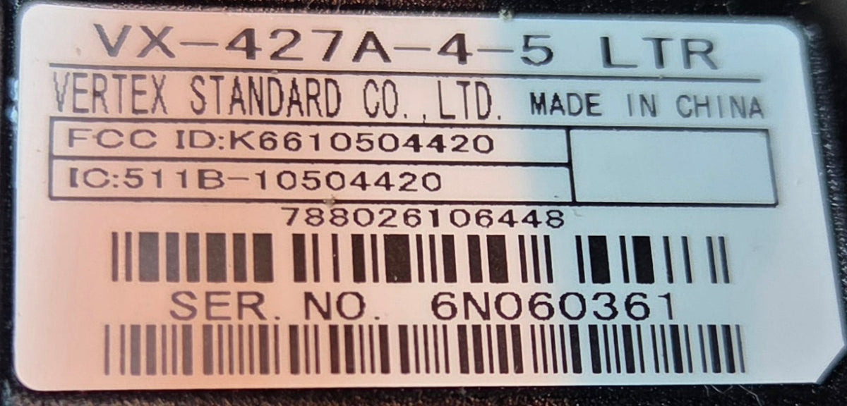 Vertex VX-427A LTR UHF 450-490 32ch LTD Key