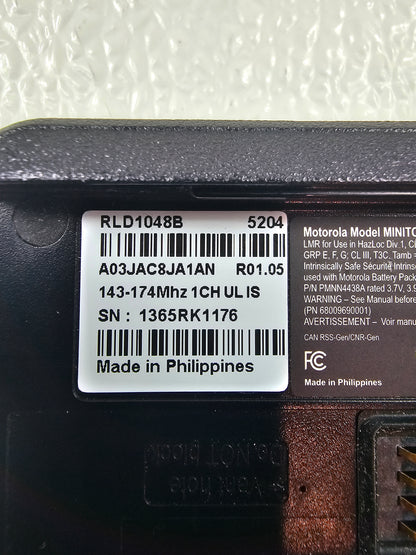 Motorola Pager Minitor VI VHF 143-174 Mhz 1ch RLD1048B (UL RATED) - NO BATTERY