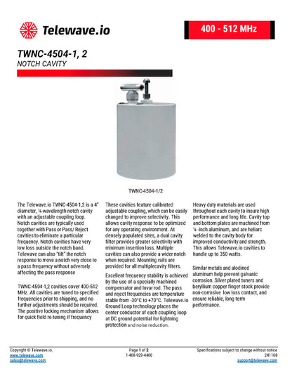 TELEWAVE (TWNC-4504-1) 400-512MHz notch cavity